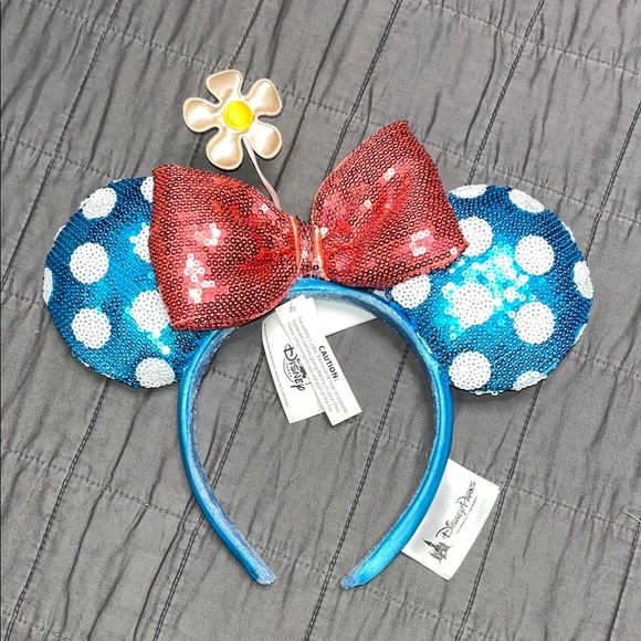 Disney Accessories - Disney Blue and Red Minnie Mouse Ears with Flower